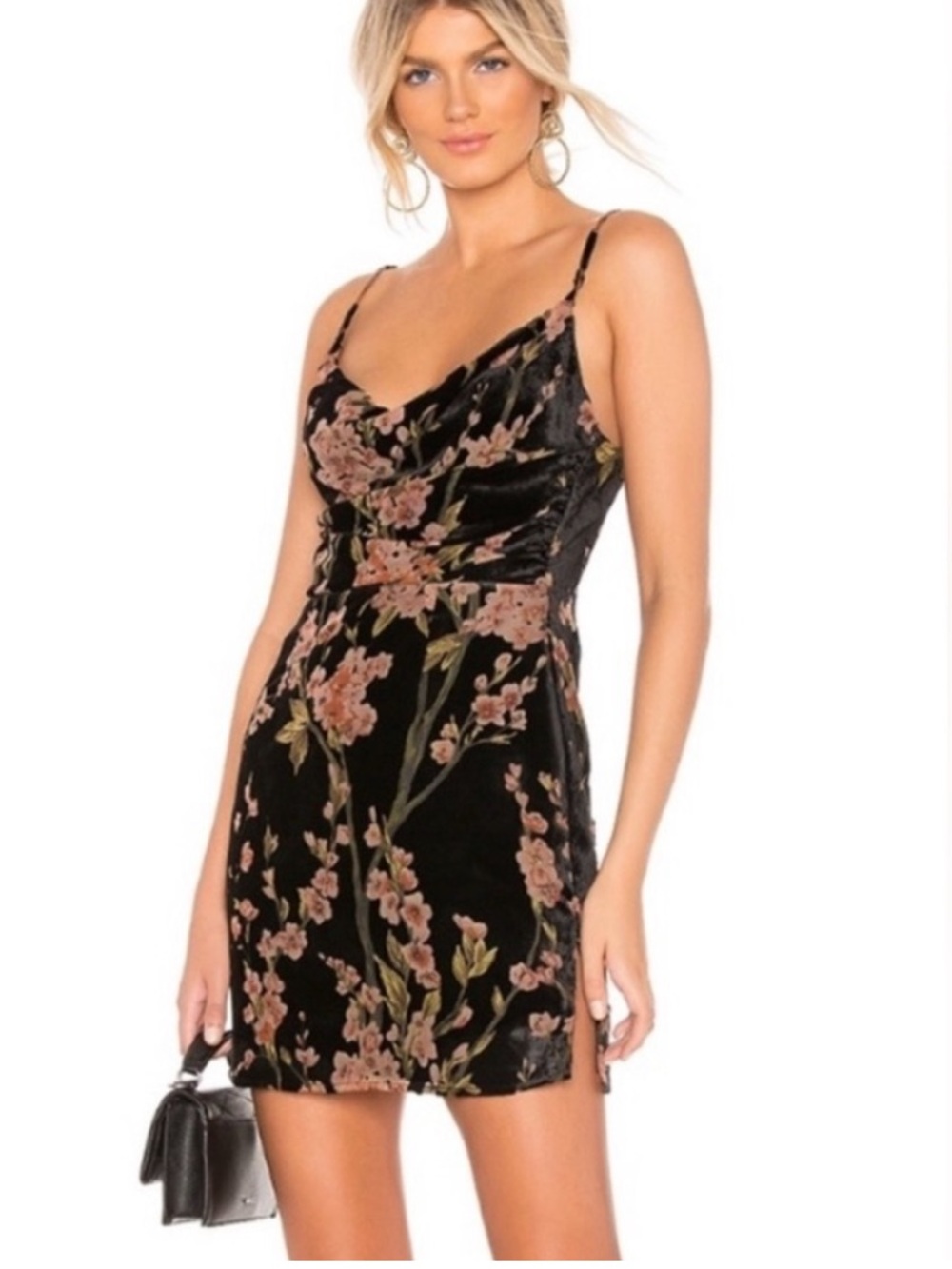 Super down Lena Black Velvet Floral Mini Dress Size Medium